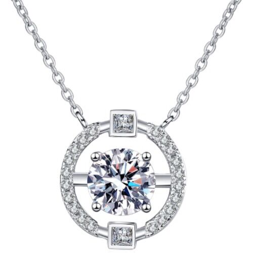 ***COI Sterling Silver 925 1 Carat Moissanite Solitaire Necklace(Length: 19.68 inches)-01145AA