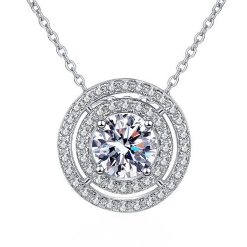 ***COI Sterling Silver 925 1 Carat Moissanite Solitaire Necklace(Length: 19.68 inches)-01147AA