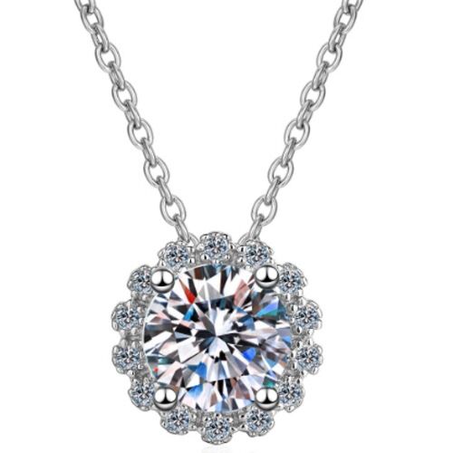 ***COI Sterling Silver 925 1 Carat Moissanite Solitaire Necklace(Length: 19.67 inches)-01149AA