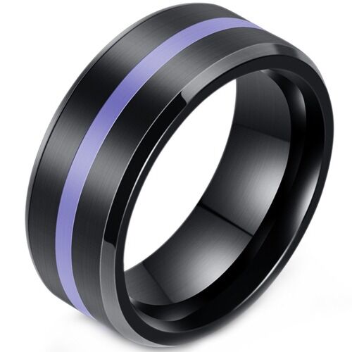 ***COI Titanium Black Purple Beveled Edges Ring-01150AA