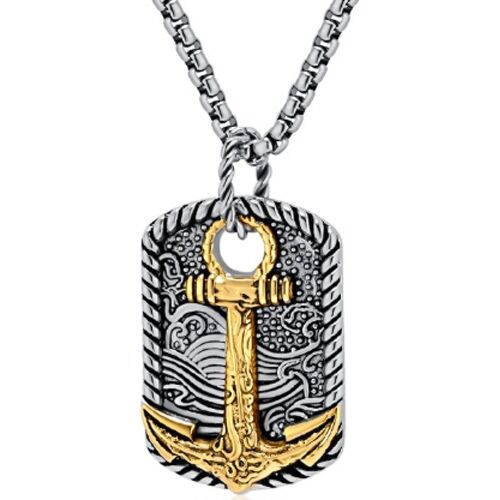 ***COI Titanium Black/Gold Tone/Silver/Gold Tone Silver Anchor Tag Pendant-01153AA