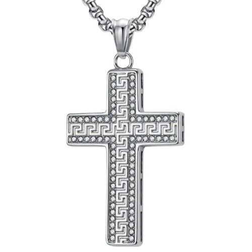 ***COI Titanium Black/Gold Tone/Silver Celtic Cross Pendant With Cubic Zirconia-01154AA
