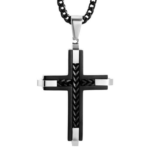 ***COI Titanium Black Silver Cross Pendant-01156AA