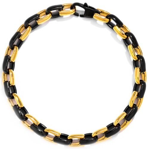 ***COI Titanium Black Gold Tone Bracelet With Steel Clasp(Length: 8.07 inches)-01159AA