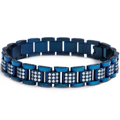 ***COI Titanium Black Blue Cubic Zirconia Bracelet With Steel Clasp(Length: 8.46 inches)-01160AA