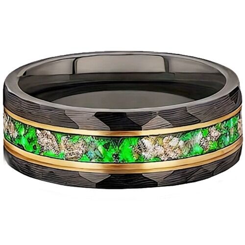 ***COI Titanium Black Gold Tone Crushed Opal Faceted Ring-01169AA