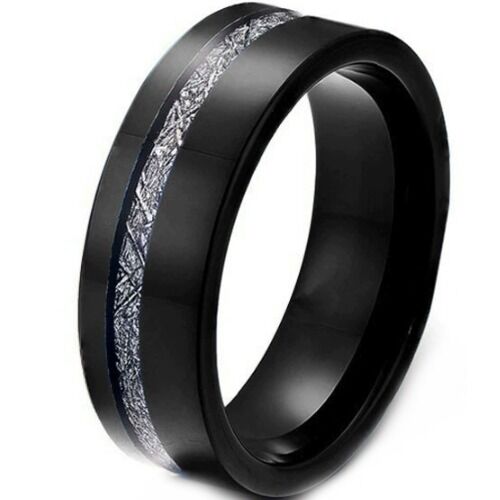 ***COI Black Titanium Offset Meteorite Pipe Cut Flat Ring-01179AA