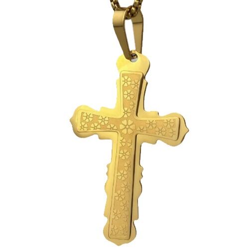 ***COI Gold Tone Titanium Clover Cross Pendant-01186AA