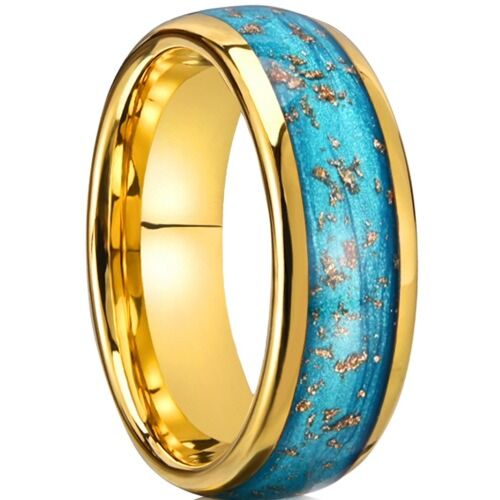 ***COI Gold Tone Tungsten Carbide Turquoise & Gold Foil Ring-01189AA