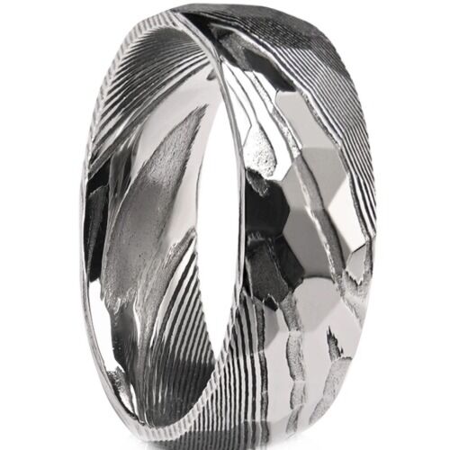 ***COI Tungsten Carbide Damascus Dome Court Ring-01190AA