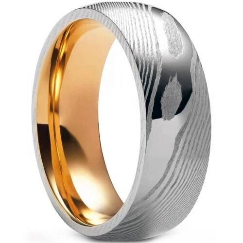 ***COI Tungsten Carbide Rose Silver Damascus Dome Court Ring-01200AA