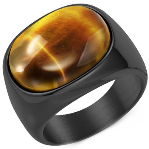 ***COI Titanium Black/Gold Tone/Silver Ring With Tiger Eye-01214AA