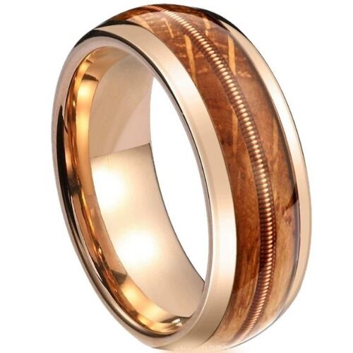 ***COI Rose Titanium Koa Wood Wire Dome Court Ring-01215AA