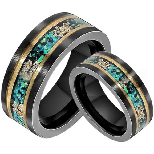 ***COI Titanium Black Gold Tone Double Grooves Ring With Crushed Opal & Gold Foil-01216AA