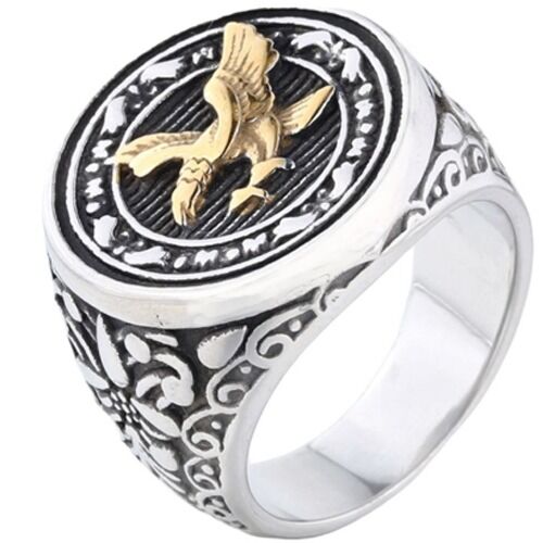***COI Titanium Black Gold Tone Silver/Black Silver Eagle Celtic Ring-01231AA