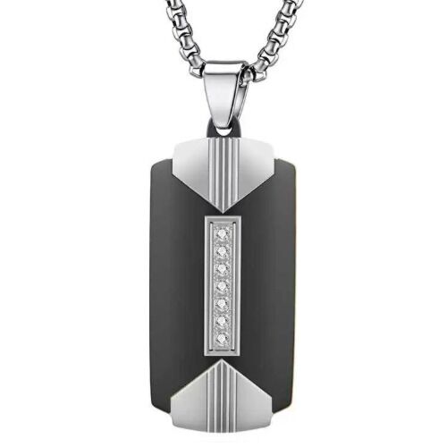 ***COI Titanium Black/Gold Tone Silver Tag Pendant With Cubic Zirconia-01240AA