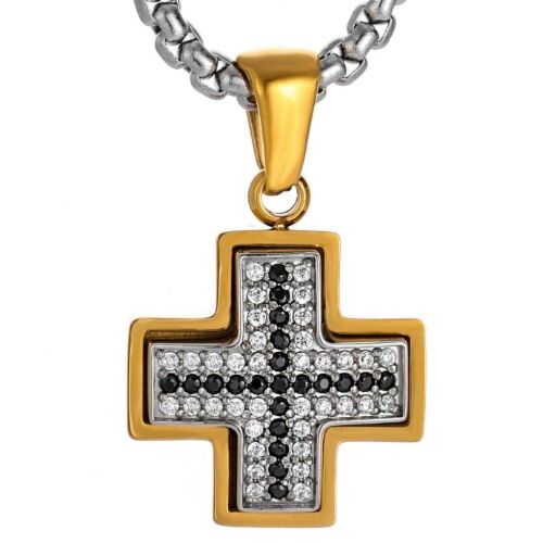 ***COI Gold Tone Titanium Cross Pendant With Cubic Zirconia-01241AA