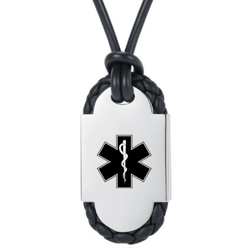 ***COI Titanium Black Silver/Gold Tone Silver/Black Medical Alert Pendant-01242AA