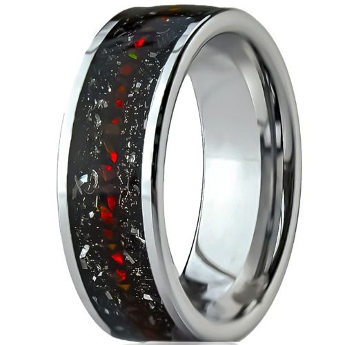 ***COI Tungsten Carbide Meteorite Ring With Created Red Ruby-01276AA
