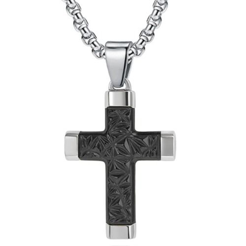 ***COI Titanium Black/Gold Tone Silver Cross Pendant-01277AA
