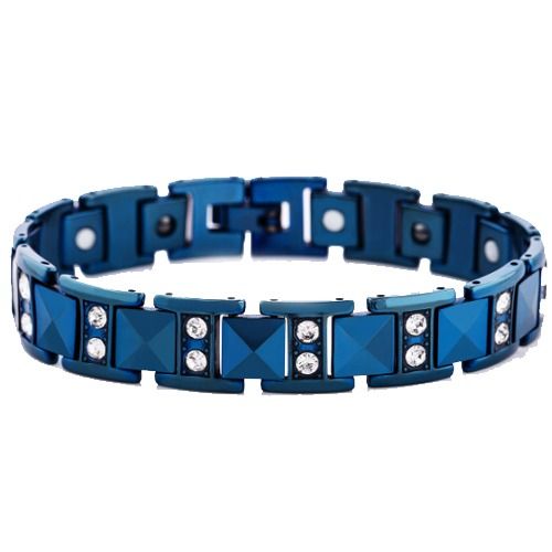 ***COI Titanium Blue/Gold Tone/Rose Cubic Zirconia Bracelet With Steel Clasp(Length: 8.27 inches)-01285AA