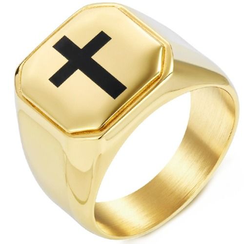 ***COI Titanium Black/Gold Tone/Silver Cross Ring-01287AA