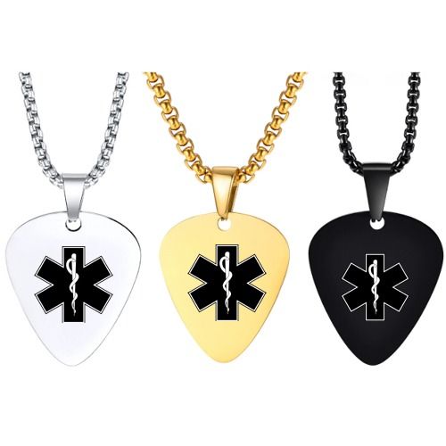 ***COI Titanium Black/Gold Tone/Silver Medical Alert Pendant-01293AA