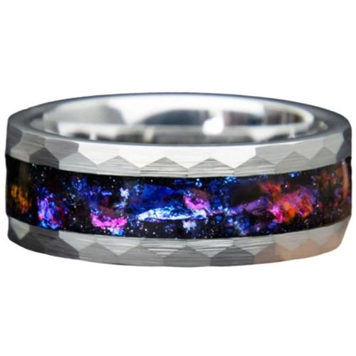 ***COI Titanium Faceted Ring With Meteorite-01297AA