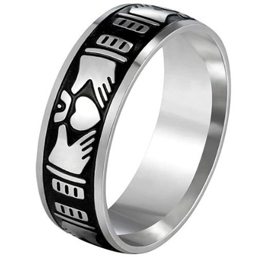 ***COI Titanium Black Silver Mo Anam Cara Claddagh Ring-01301AA