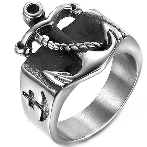 ***COI Titanium Black Silver Anchor Ring-01314AA