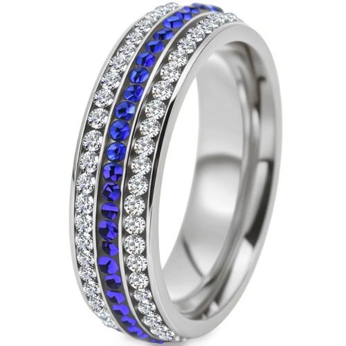 ***COI Titanium Gold Tone/Silver Ring With Created Blue Sapphire & Cubic Zirconia-01324AA