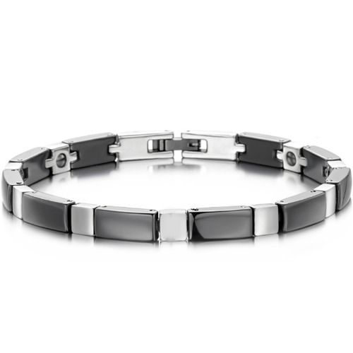 ***COI Titanium Black/White Ceramic Bracelet With Steel Clasp(Length: 7.87 inches)-01333AA