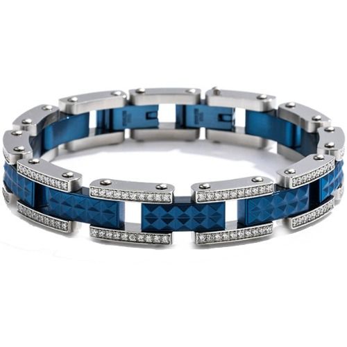 ***COI Titanium Blue Silver Faceted Cubic Zirconia Bracelet With Steel Clasp(Length: 9.06 inches)-01335AA