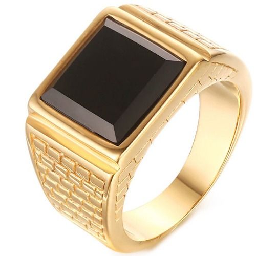 ***COI Gold Tone Titanium Ring With Black Onyx-01344AA