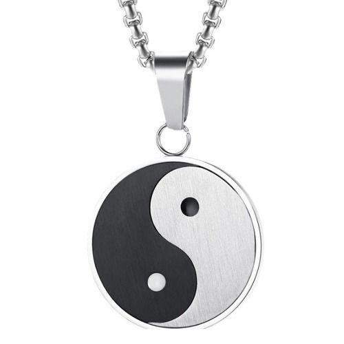 ***COI Titanium Black Silver Yin Yang Pendant-01346AA