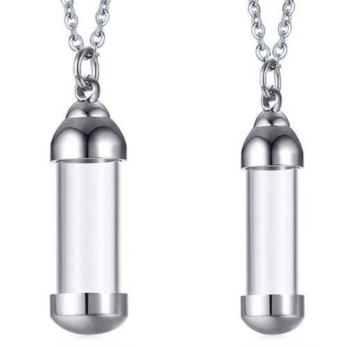 ***COI Titanium Black/Silver Cremation Pendant For Ashes of Pets and People-01351AA