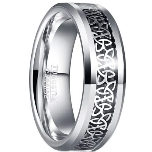***COI Tungsten Carbide Trinity Knots Beveled Edges Ring With Carbon Fiber-01365AA