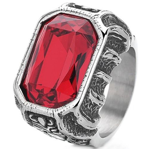 ***COI Titanium Black Silver Ring With Created Blue Sapphire/Red Ruby/Black Onyx/Green Emerald-01368AA