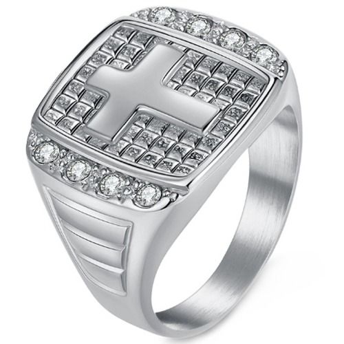 ***COI Titanium Black/Gold Tone/Silver Cross Ring With Cubic Zirconia-01381AA