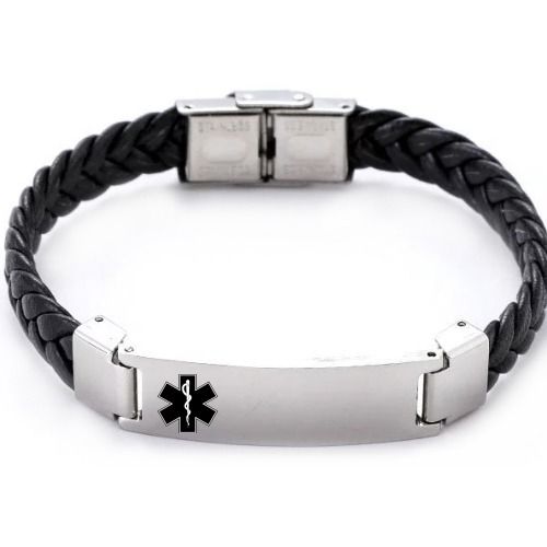 ***COI Titanium Medical Alert Genuine Leather Bracelet With Steel Clasp(Length: 8.27 inches)-01397AA