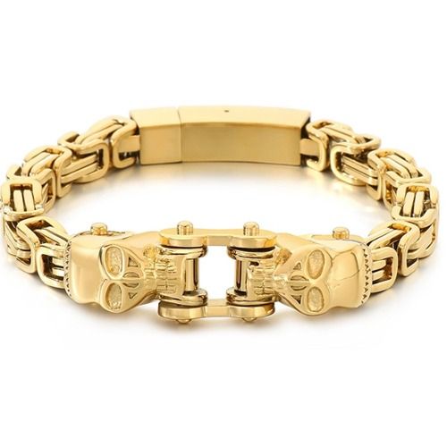 ***COI Titanium Black/Gold Tone/Silver Skull Bracelet With Steel Clasp(Length: 8.27 inches)-01405AA