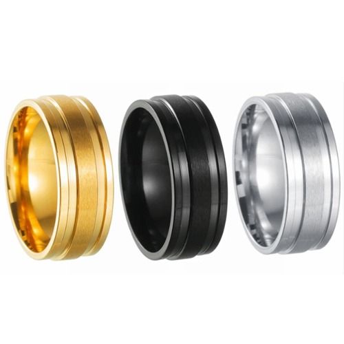 ***COI Titanium Black/Gold Tone/Silver Step Edges Ring-01428AA