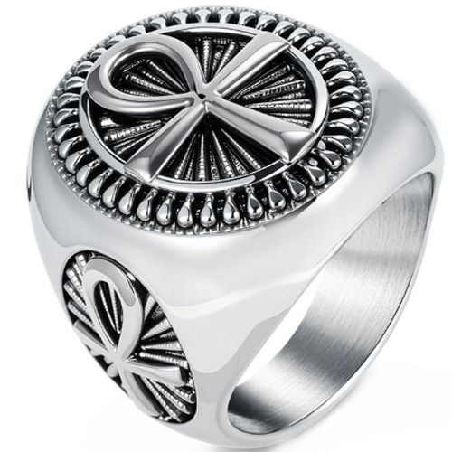 ***COI Titanium Black Gold Tone Silver/Silver Cross Ring-01430AA