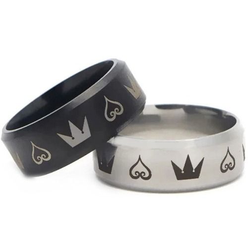 ***COI Titanium Black/Silver Kingdom & Heart Beveled Edges Ring-01436AA