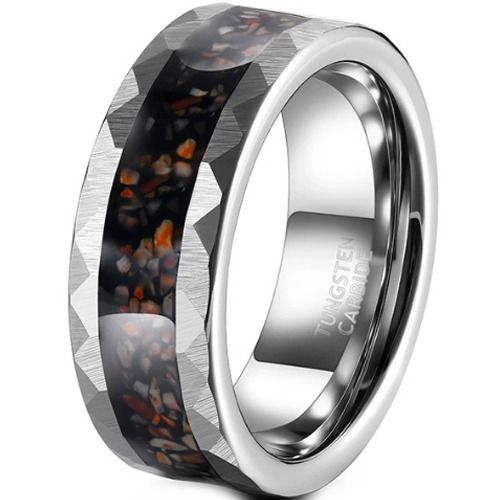 ***COI Tungsten Carbide Faceted Ring With Dinosaur Bone-01444AA