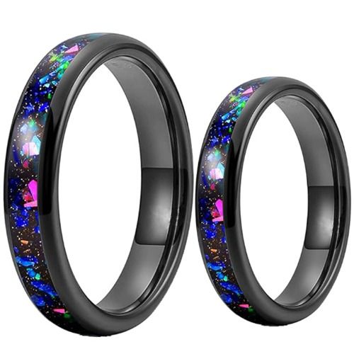 ***COI Black Tungsten Carbide Meteorite & Crushed Opal Dome Court Ring-01445AA