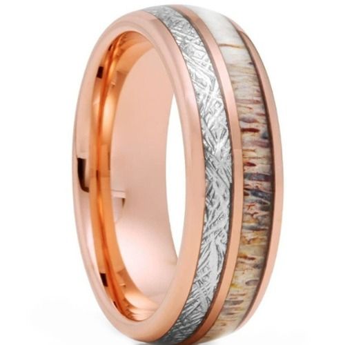 ***COI Rose Titanium Meteorite & Deer Antler Dome Court Ring-01452AA