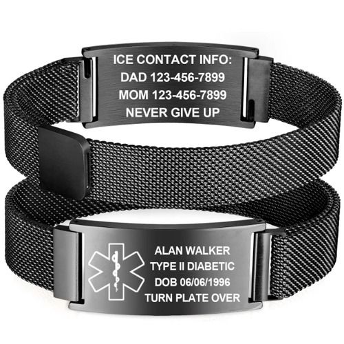 ***COI Titanium Black/Gold Tone/Silver/Rose Medical Alert Bracelet With Steel Clasp(Length: 8.27 inches)-01460AA