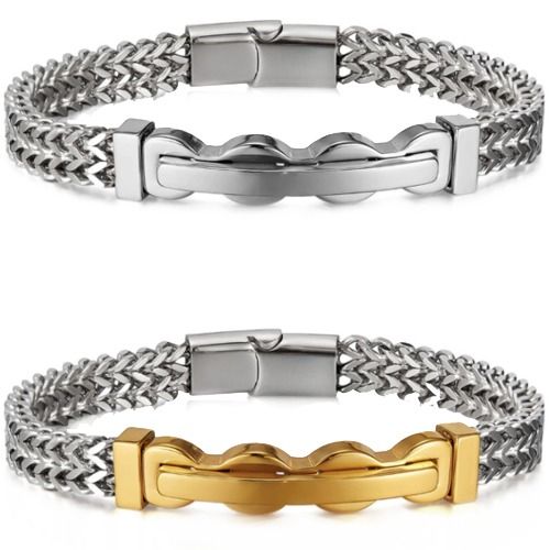 ***COI Titanium Gold Tone Silver/Silver Bracelet With Steel Clasp(Length: 8.27 inches)-01462AA