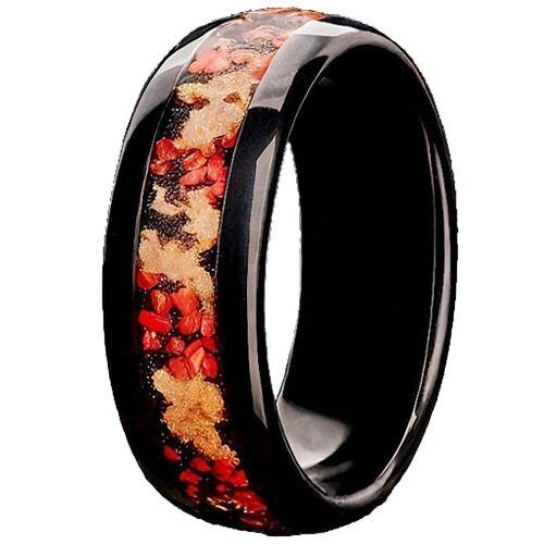 ***COI Black Titanium Meteorite Carol & Gold Foil Dome Court Ring-01466AA